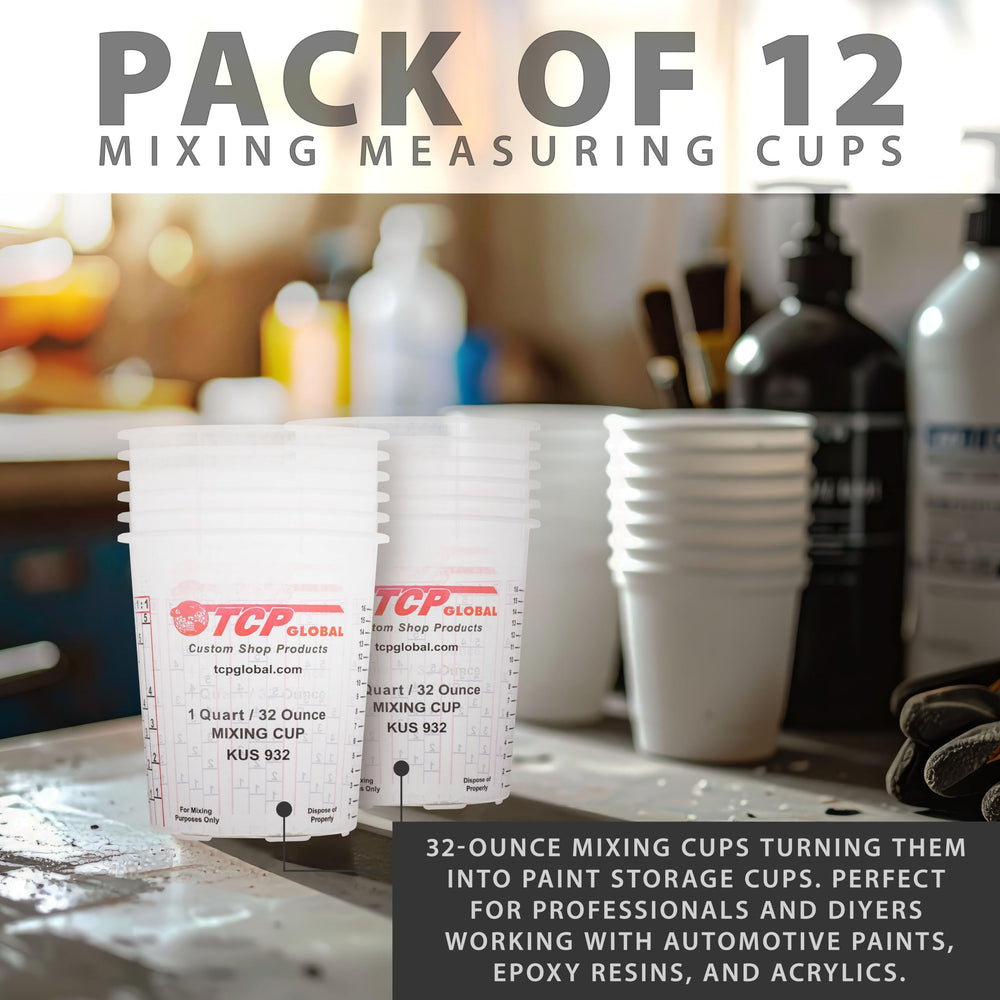 Custom Shop cup beside hand for scale showing actual 32-ounce size and workspace suitability