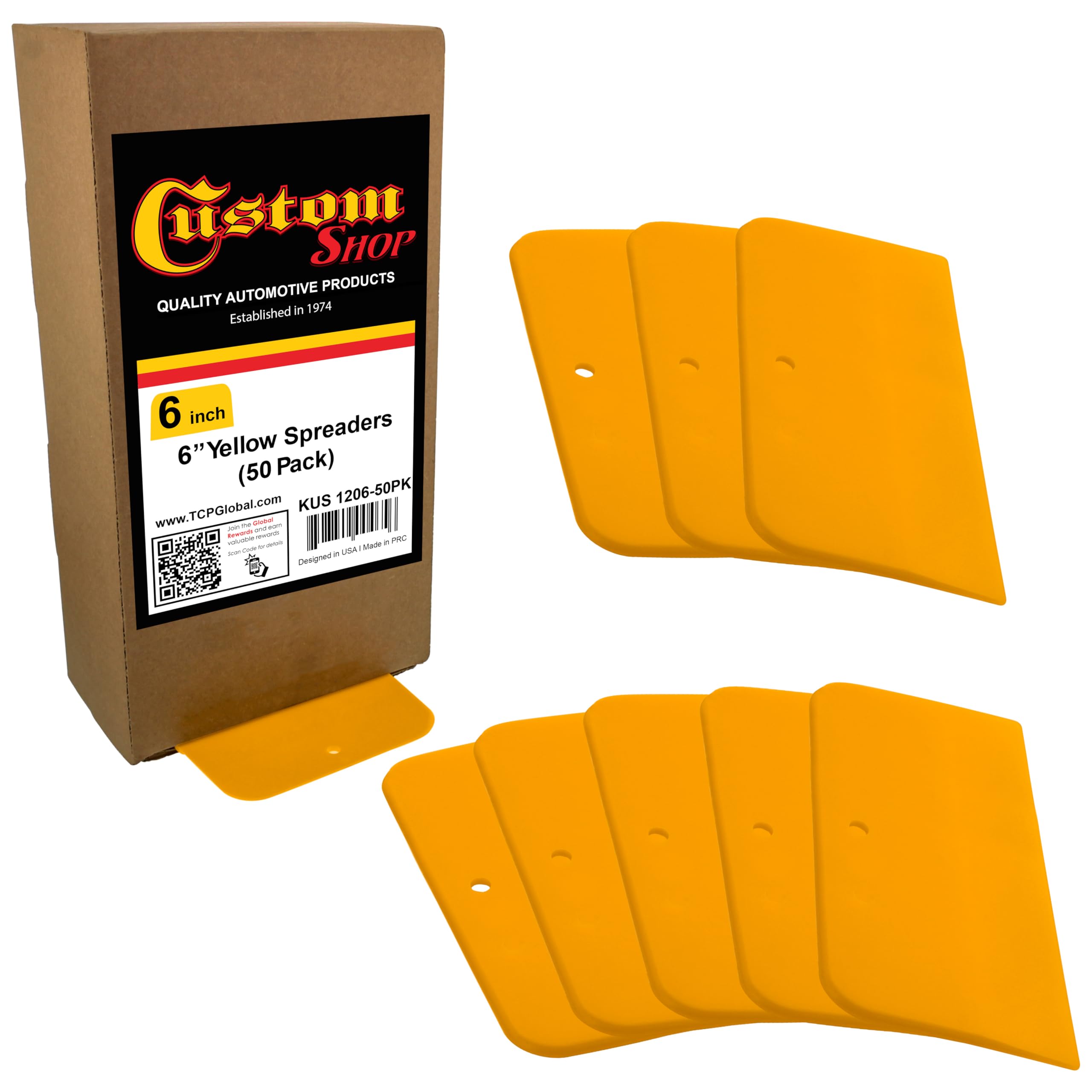 Custom Shop front pack of 50 spreaders showing value and readiness
