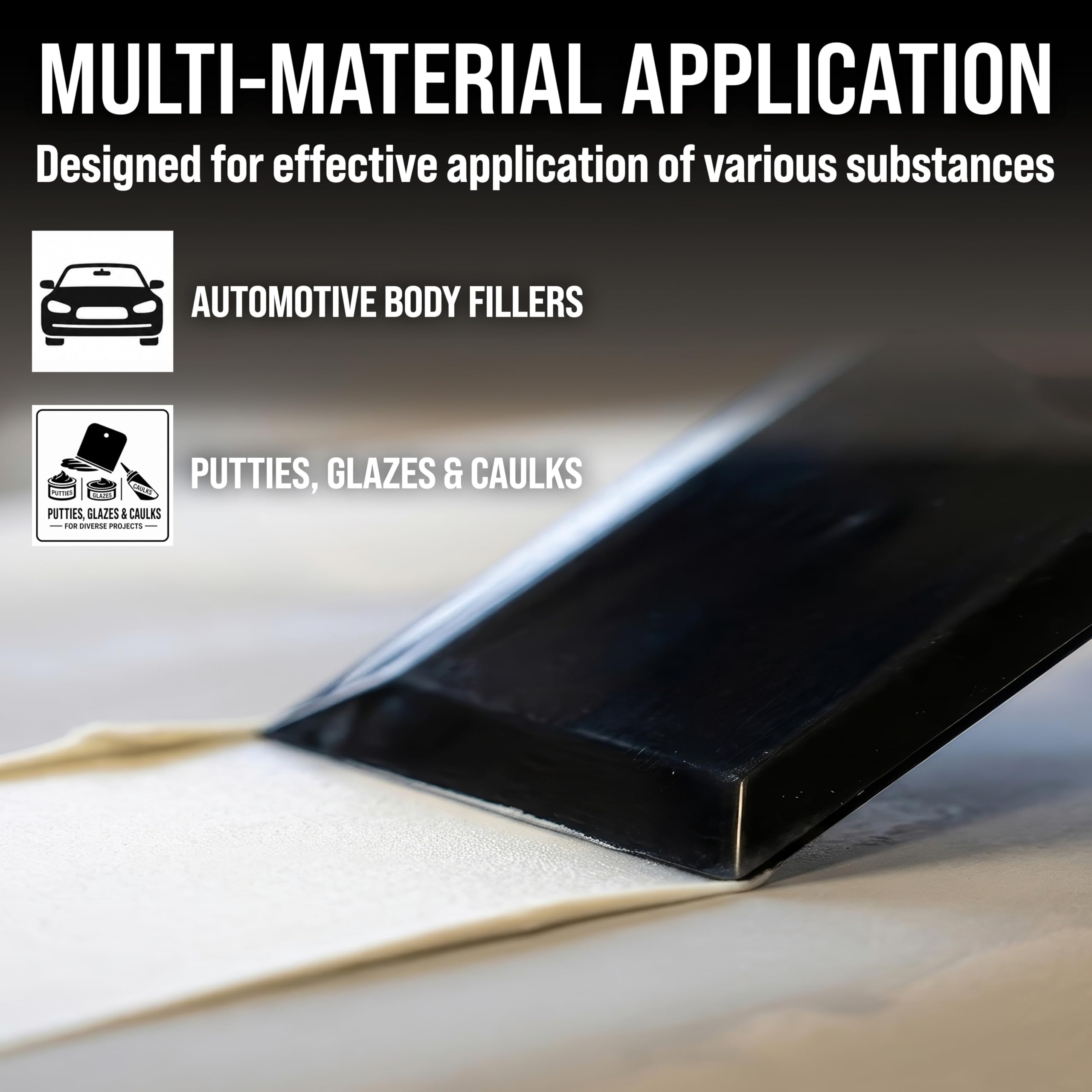 Custom Shop spreader applying automotive body filler for controlled, even coverage