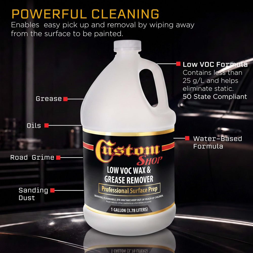 Custom Shop texture close-up of cleaner wiping away oil for spotless prep