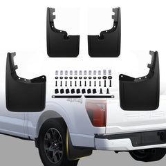 Cusvivid mud flap front view on F-150 showing neat fit and protection
