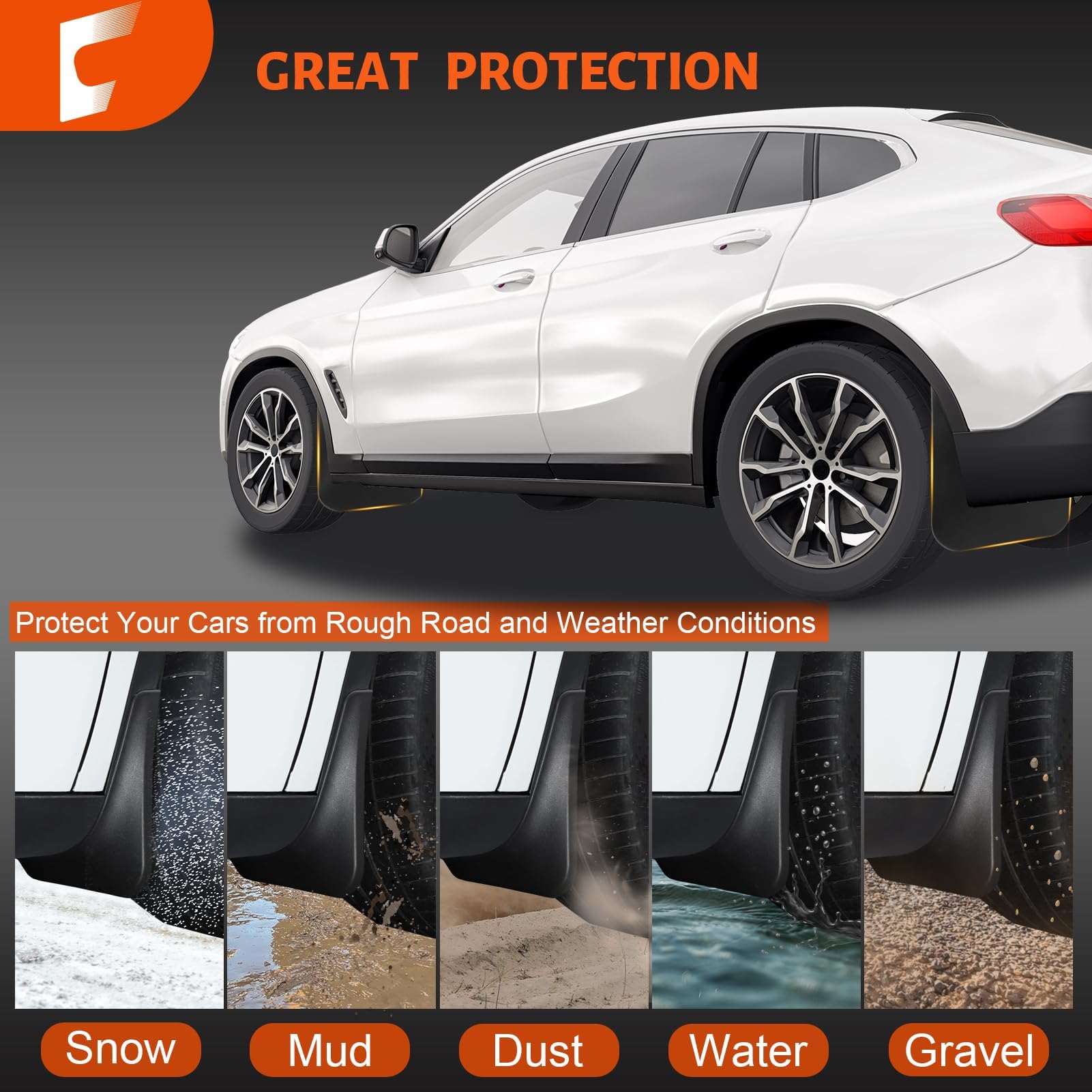 Cusvivid mud flap in action blocking road spray and debris effectively