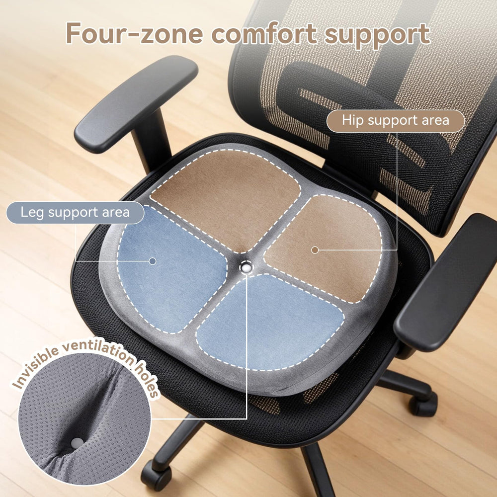 Cxprctpu cushion next to laptop showing 45x45x8cm scale for travel suitability