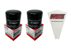 Cyclemax two-pack oil filters front view showing packaging and funnel benefit