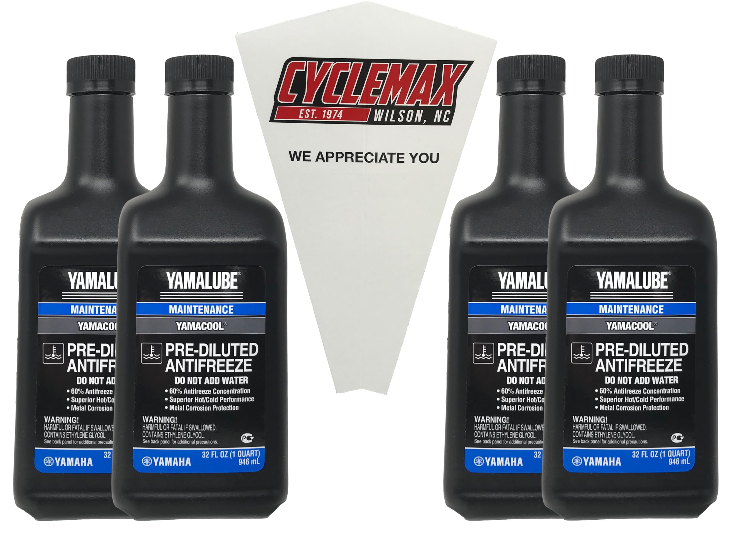 CYCLEMAX front packaging showing four quarts and funnel, convenient refill kit