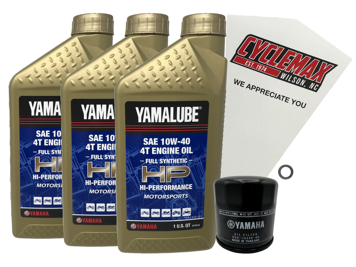 CYCLEMAX kit box front showing included Yamalube oil and filter for clear identification and convenience