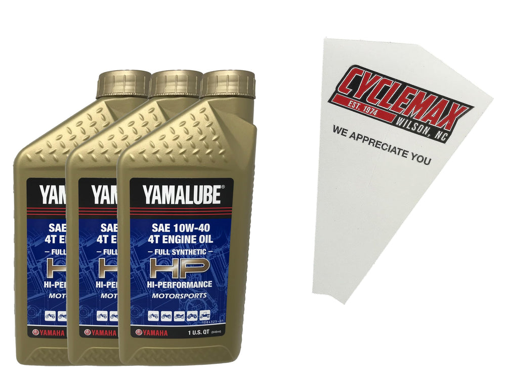 Cyclemax showing front packaging and three Yamalube bottles for easy maintenance