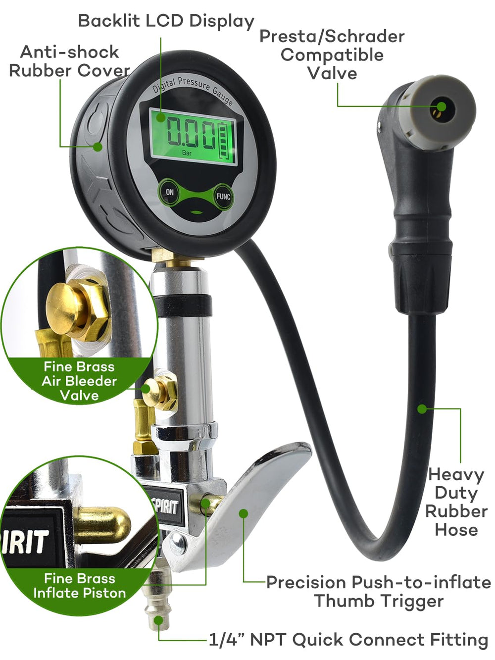 CycloSpirit digital gauge display showing psi for precise pressure control