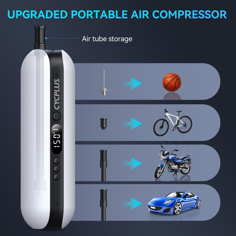 CYCPLUS pump held in hand to illustrate 380g lightweight, travel-friendly advantage
