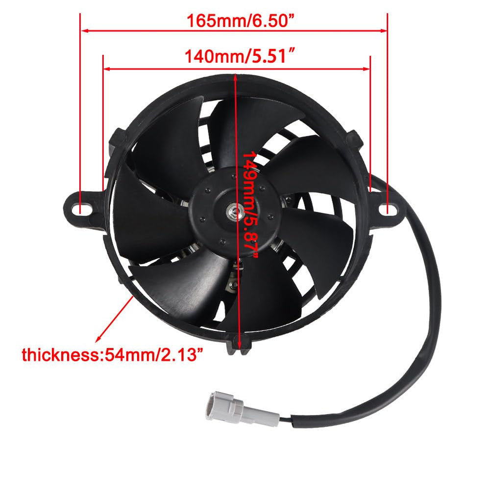 Cylemoto fan side profile highlighting mounting points and easy fit