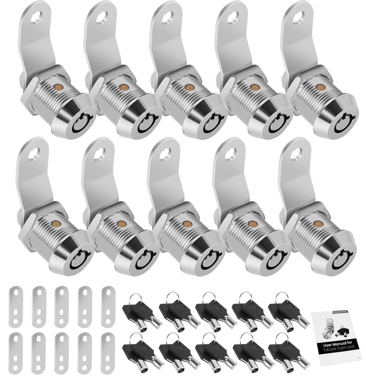 Cylinnda front view of 10-pack locks showing uniform keyed-alike convenience