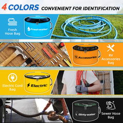 cyrico in-use bag stored in RV bay keeping hoses separated and accessible
