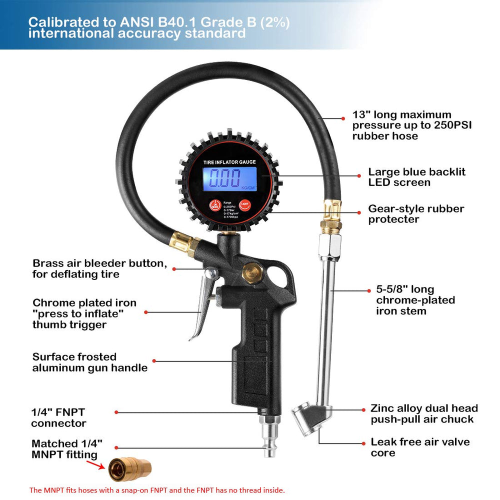 CZC AUTO backlit LED display clearly showing pressure for accurate reads