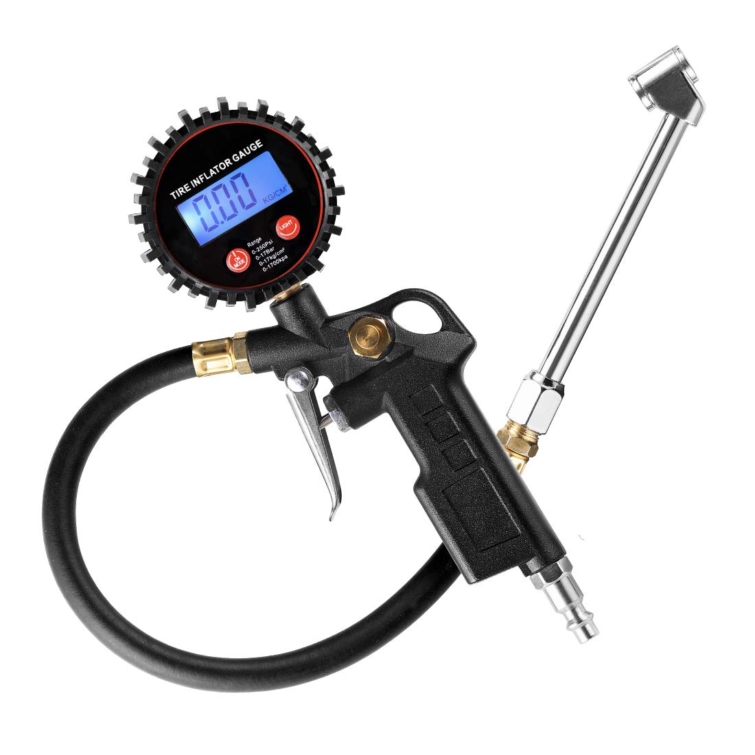 CZC AUTO inflator front view showing controls and LED, faster tire checks