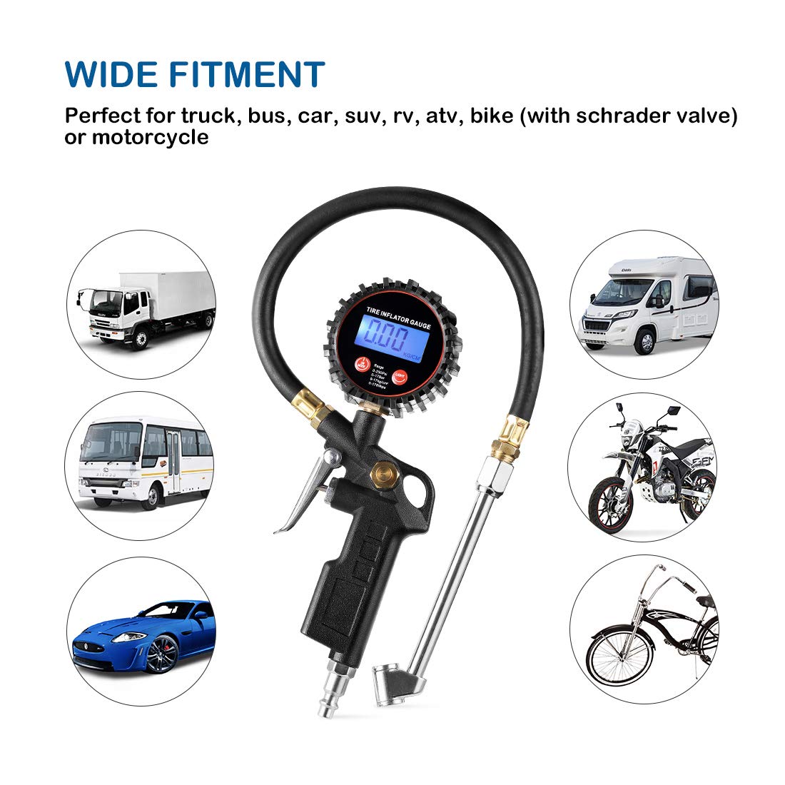 CZC AUTO inflator being used on car tire, simplifies inflation and checks
