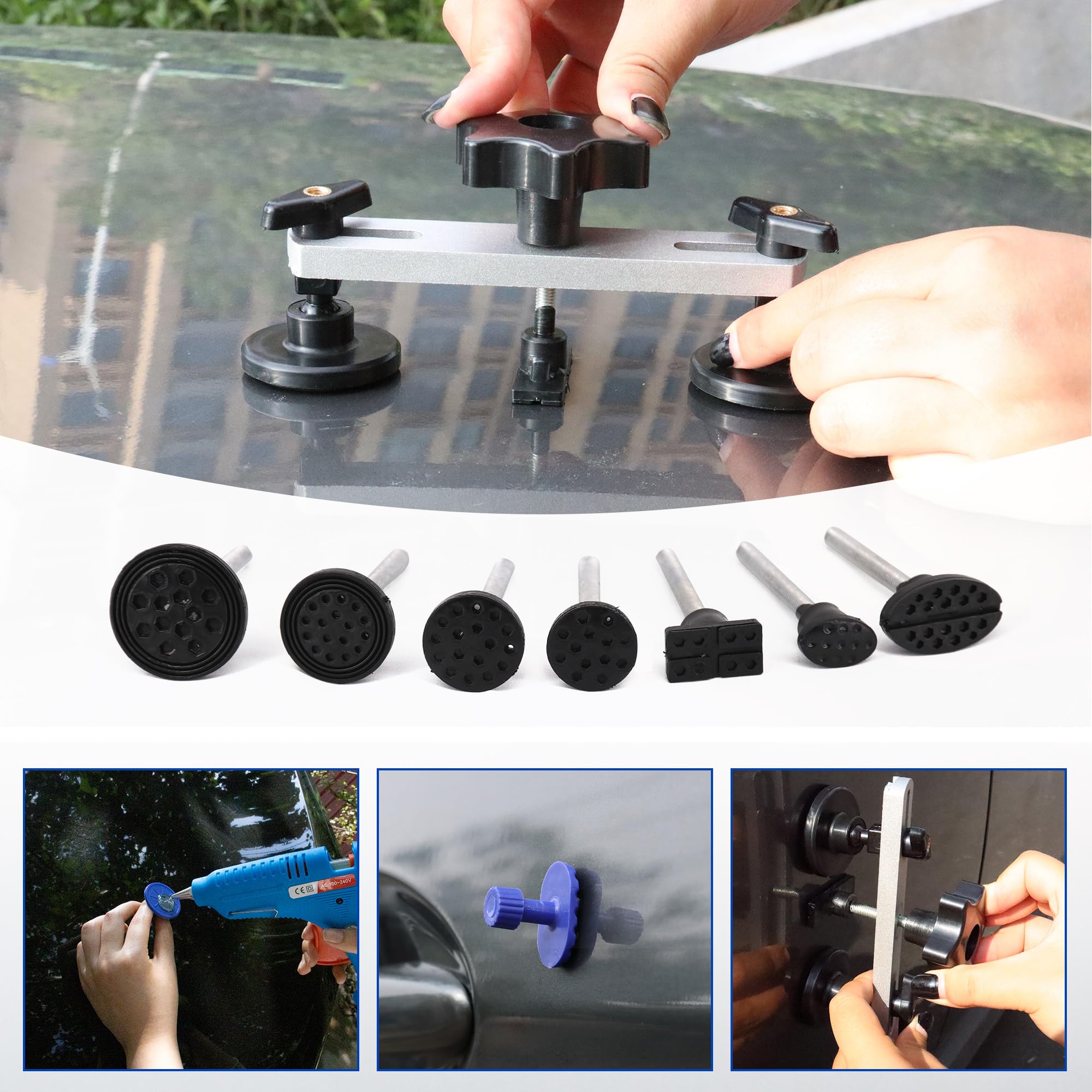 CZJCMECH tool in use pulling a car door dent to restore panel alignment effectively