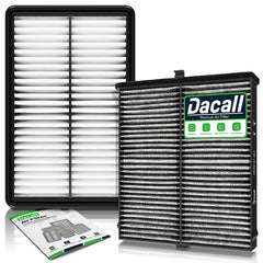 Dacall front packaging showing both cabin and engine filters and easy installation benefit
