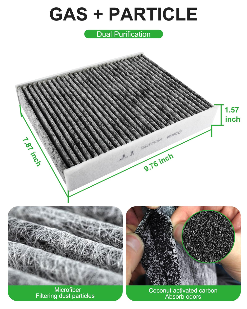 Dacall cabin filter close-up showing coconut carbon layer to reduce odors