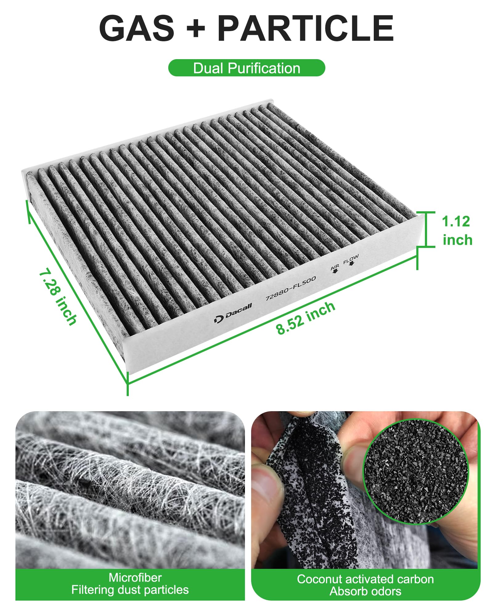 Dacall engine air filter top view showing OEM-sized fit for reliable airflow