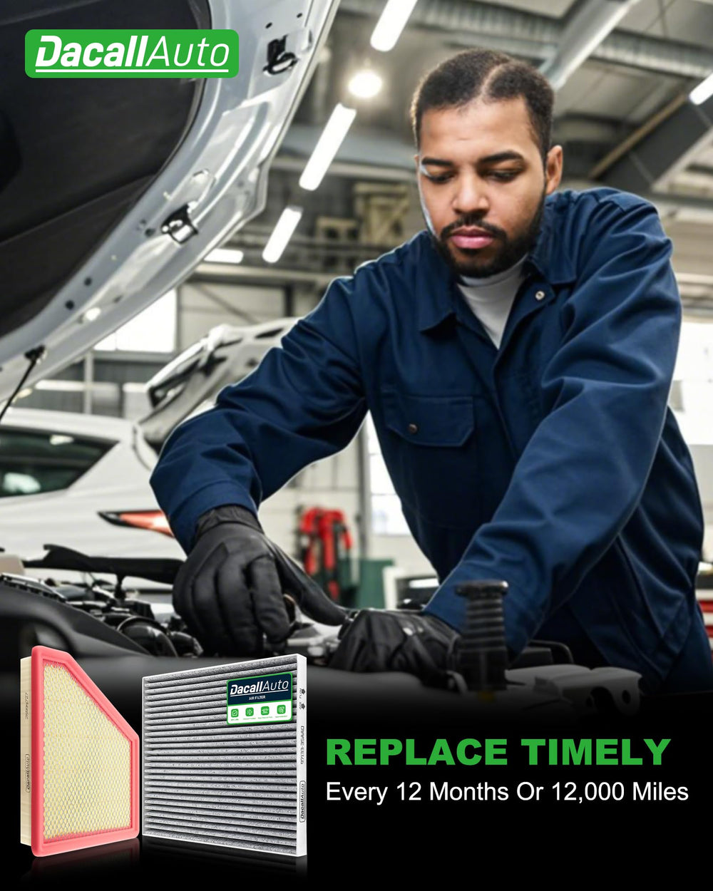 Dacall flat-lay of both filters and parts showing complete replacement convenience benefit