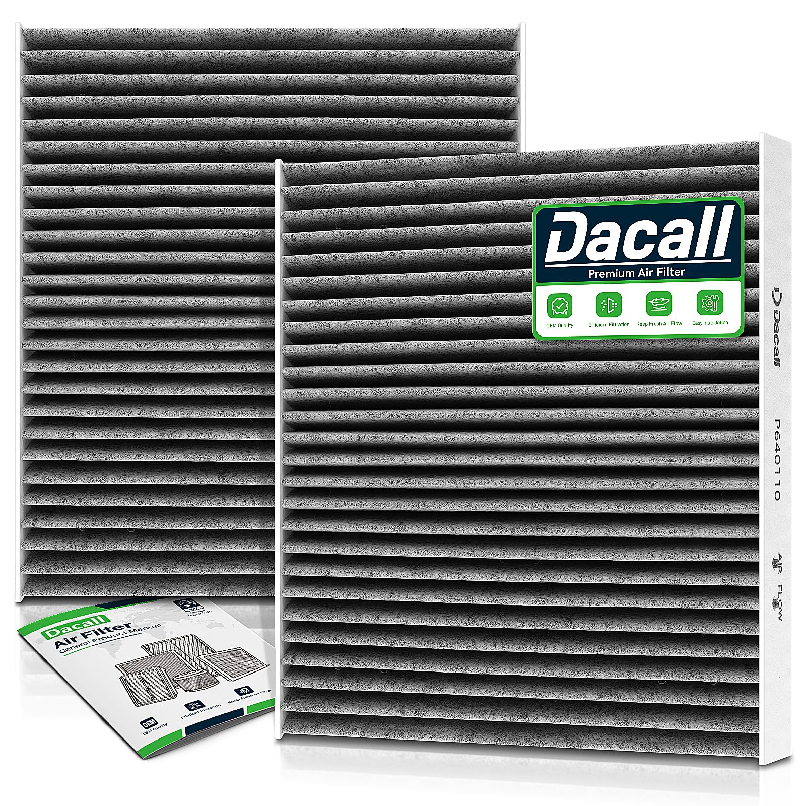 Dacall front packaging showing cabin air filter and benefits