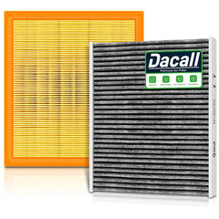 Dacall front packaging showing both engine and cabin filters, clear compatibility benefit