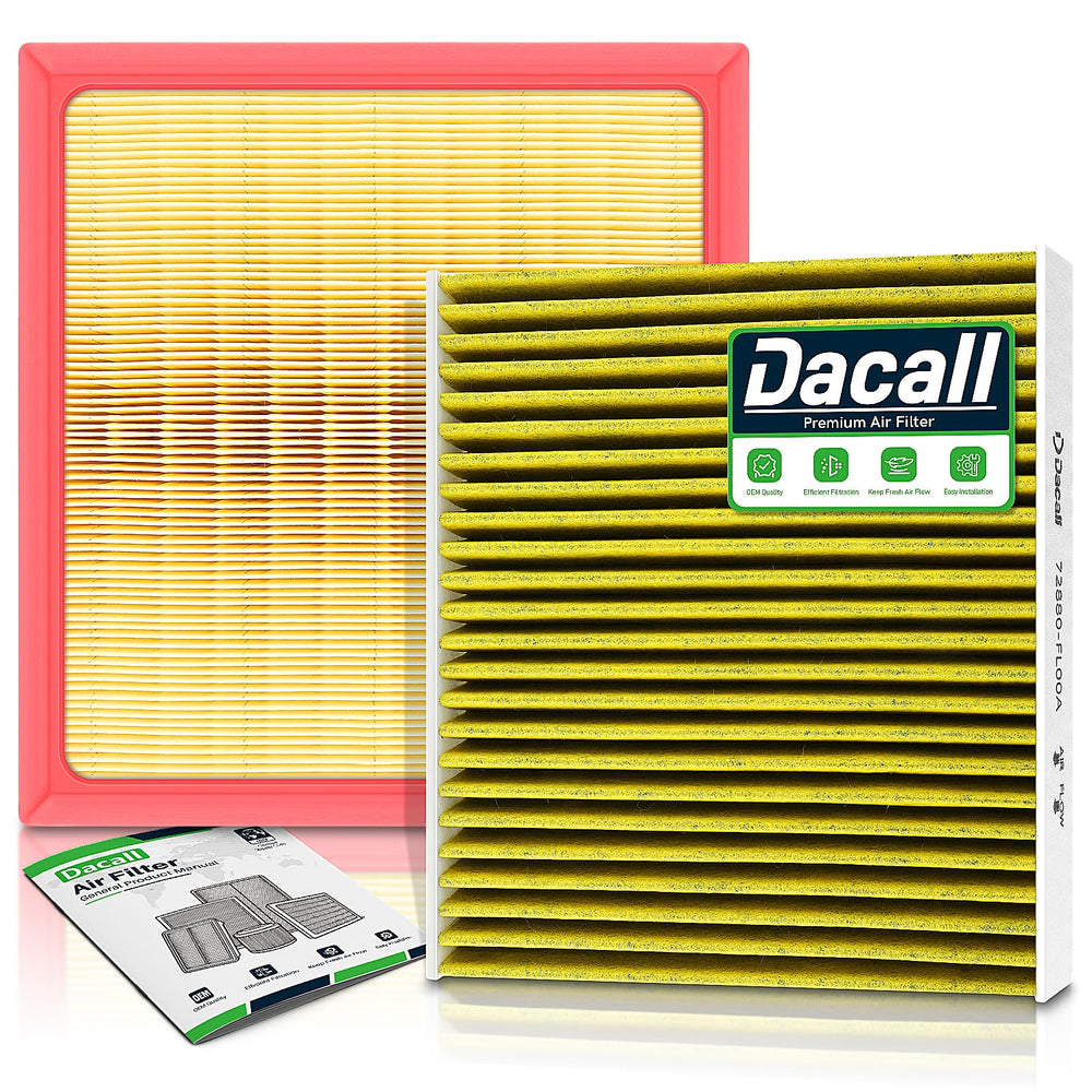 Dacall front packaging showing both engine and cabin filters and clear fit benefits