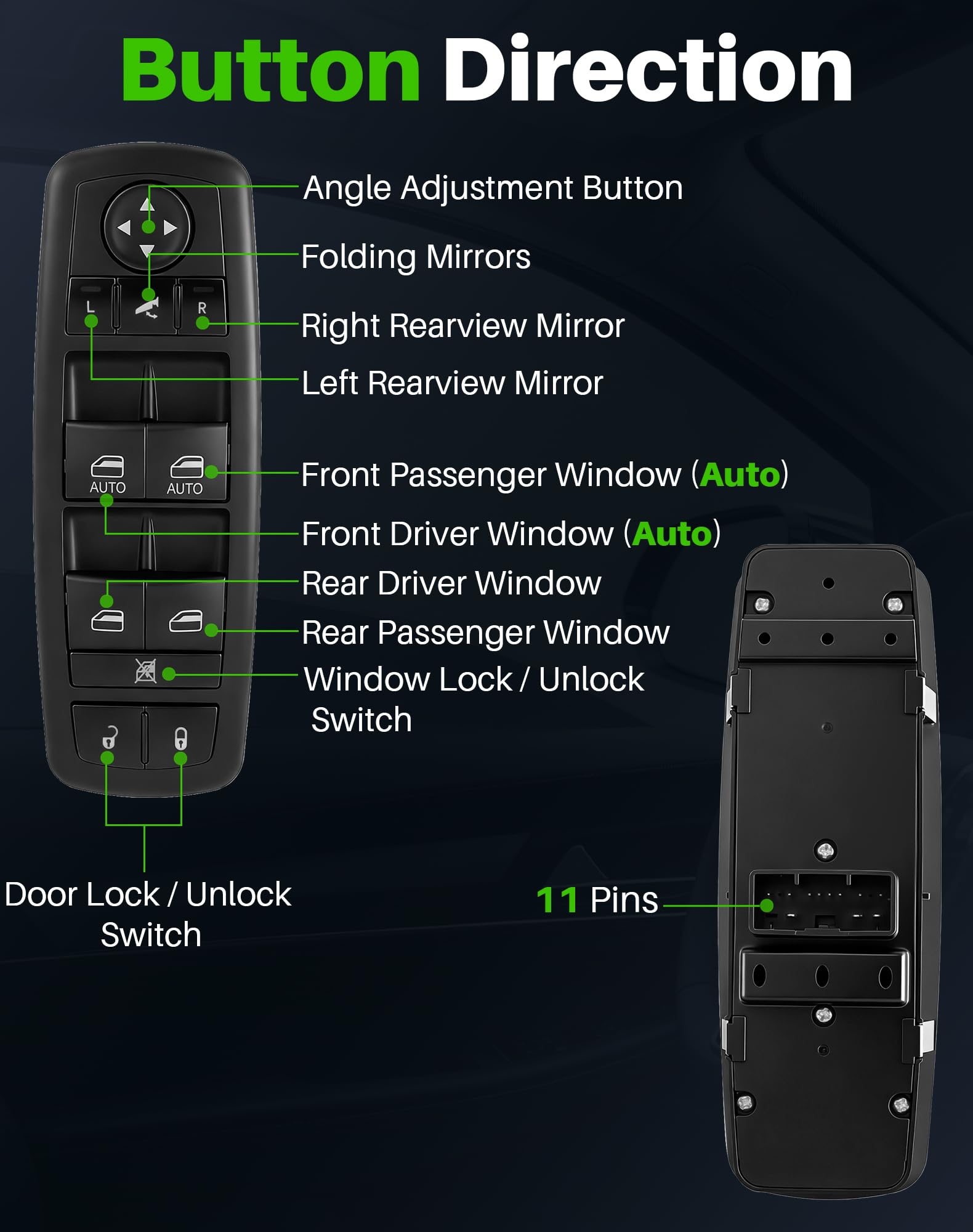 Dacall close-up of switch buttons showing textured surface and improved tactile control