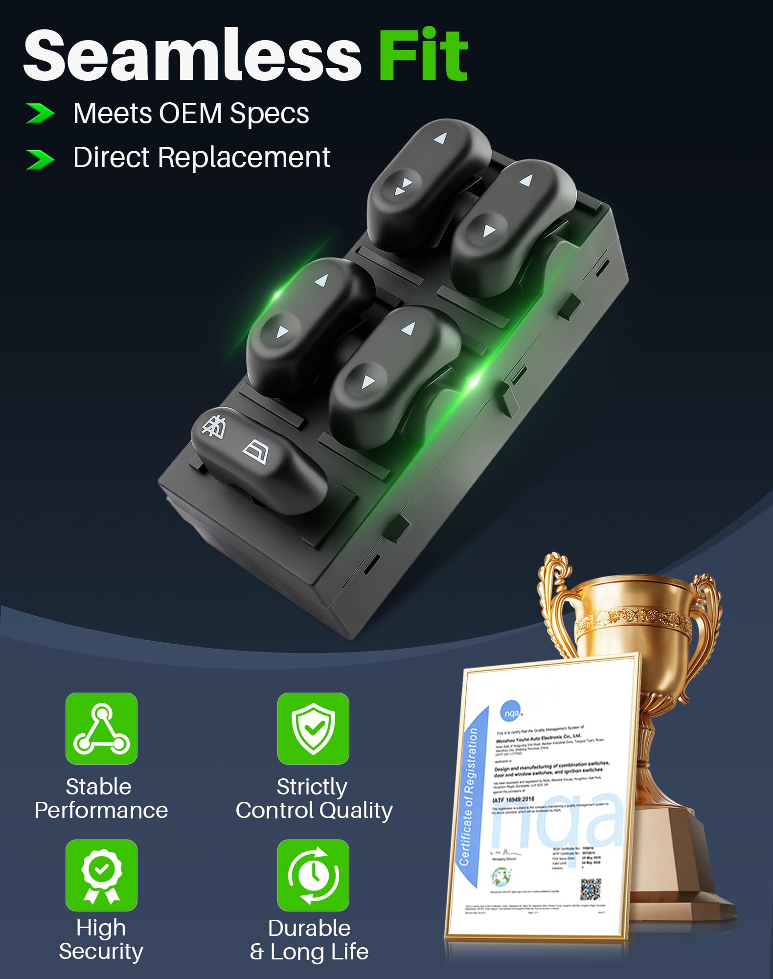 Dacall switch mounted in truck door demonstrating plug-and-play installation