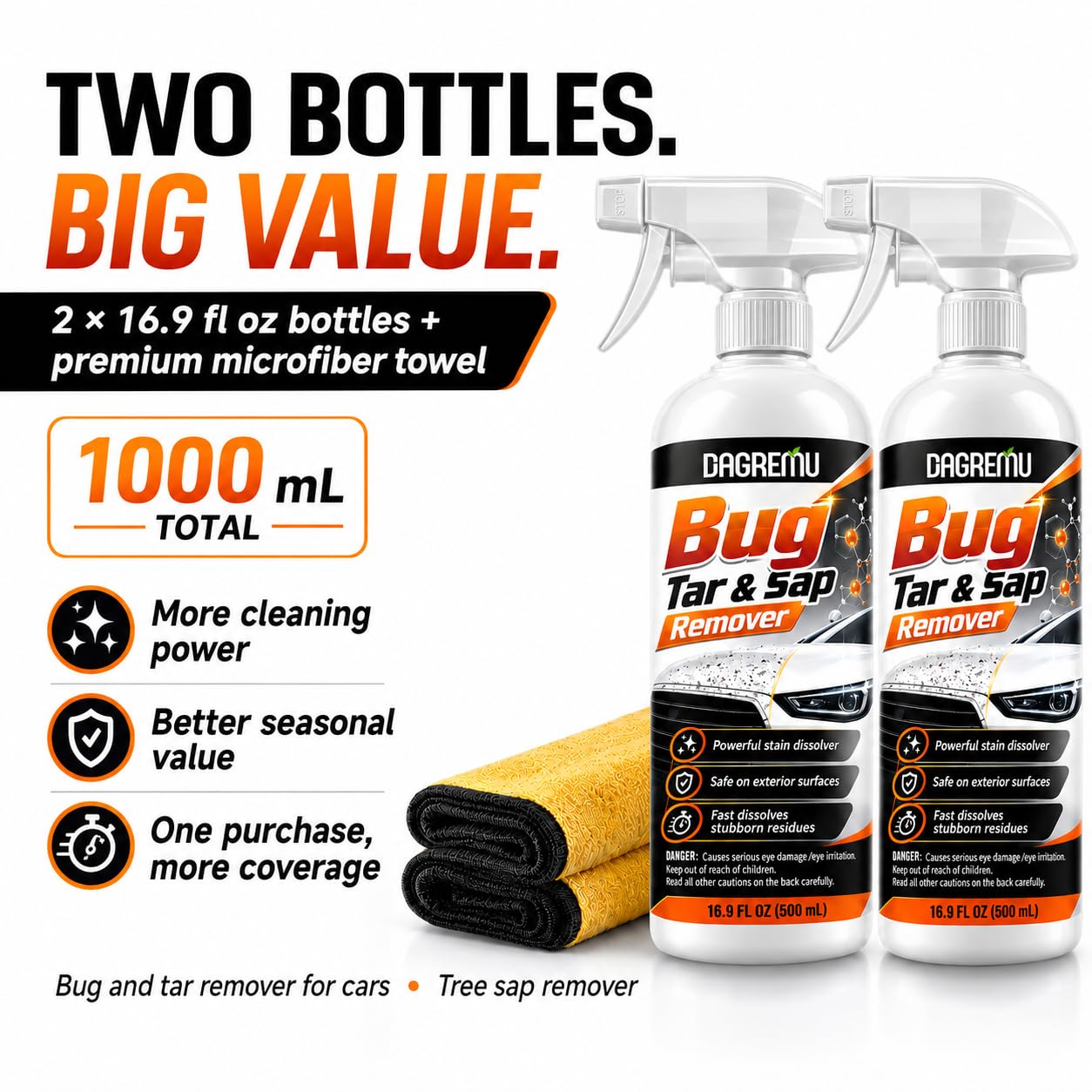 DAGREM U bottle beside hand showing scale for easy storage