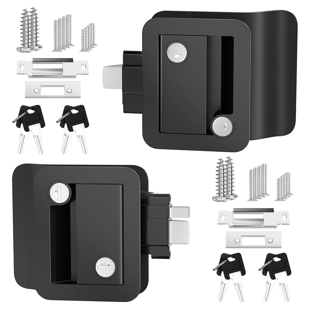 DAIERTEK front view of dual RV door locks showing robust entry handles and sleek black finish for enhanced durability