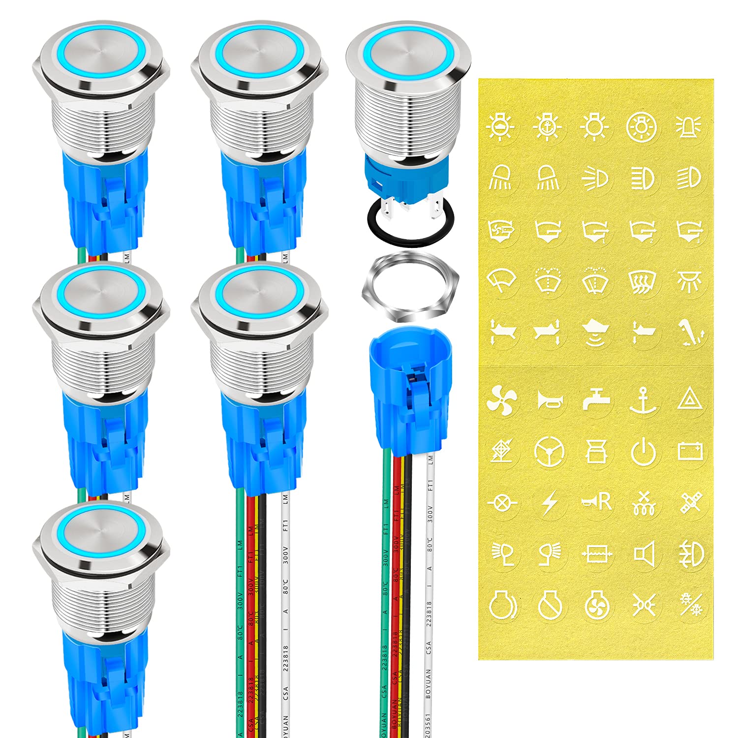 DAIERTEK front view metal blue LED switch showing finished panel look and durability