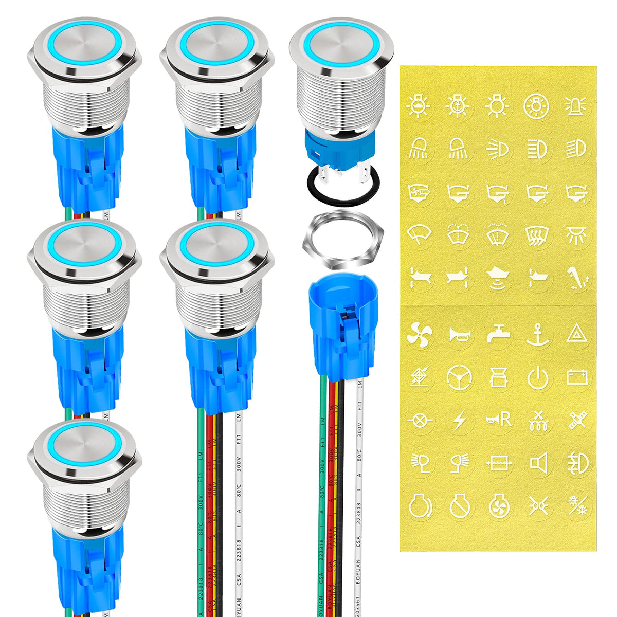 DAIERTEK front view metal blue LED switch showing finished panel look and durability