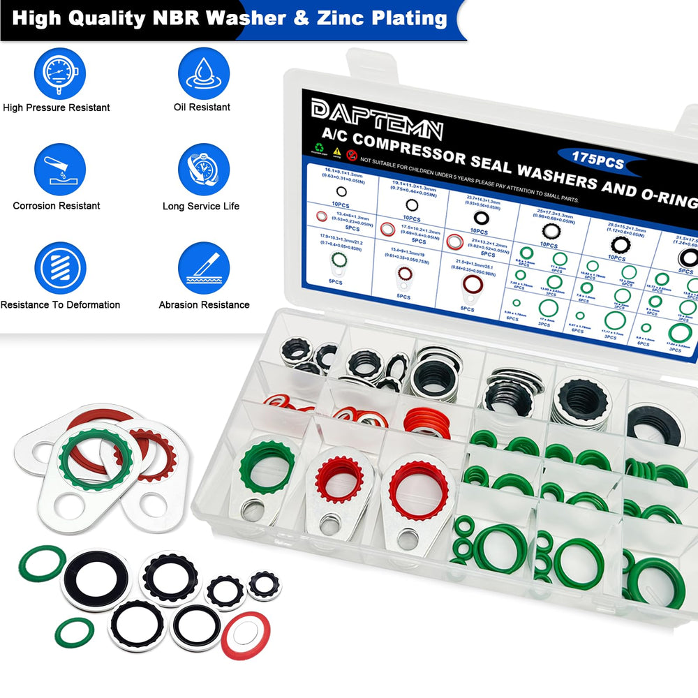 Daptemn washers and O-rings size comparison to match compressor port dimensions