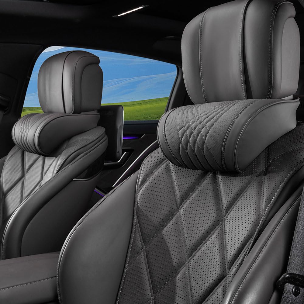 Dapucarin front view of both black headrest pillows showing refined look and comfort