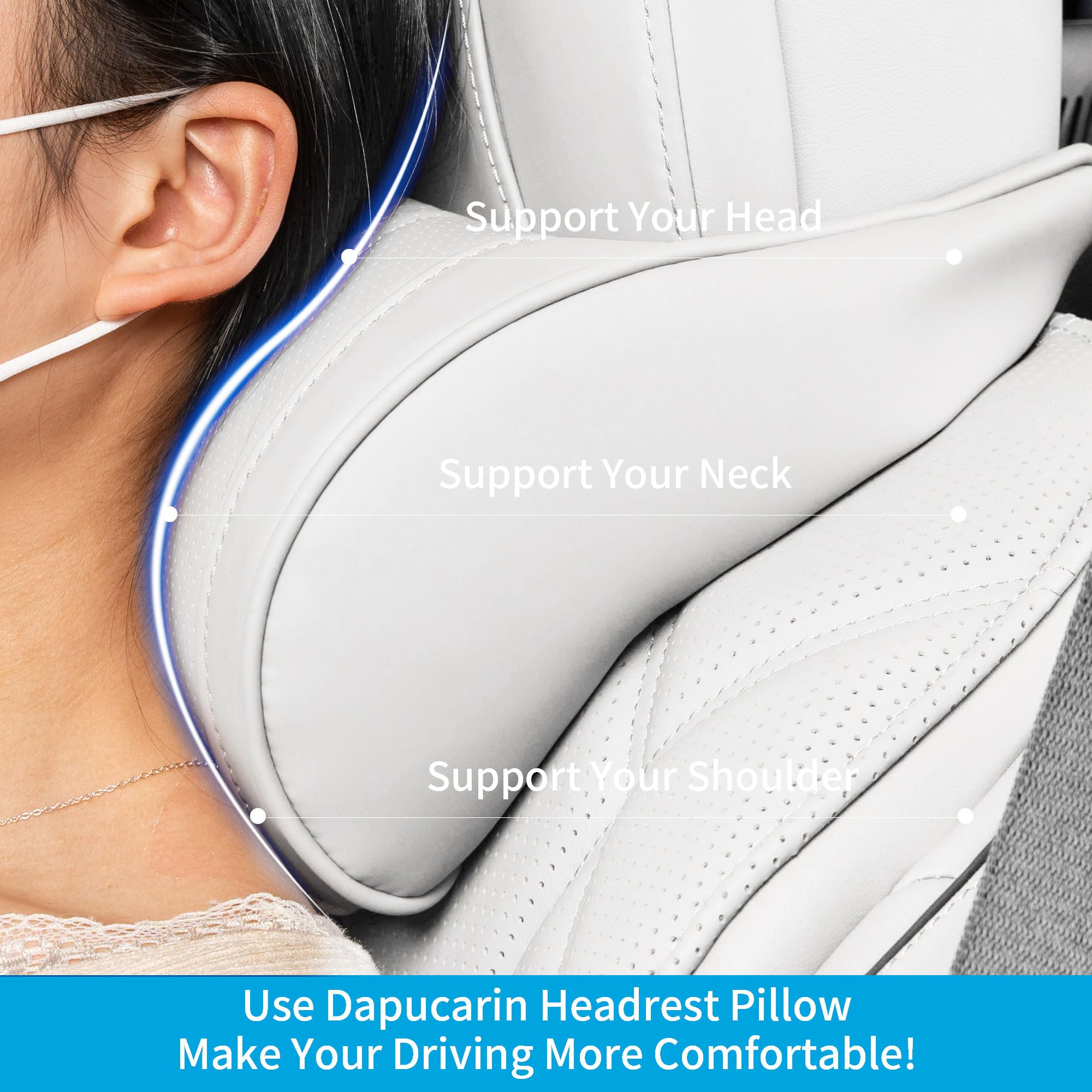 Dapucarin installed on driver seat offering steady neck support