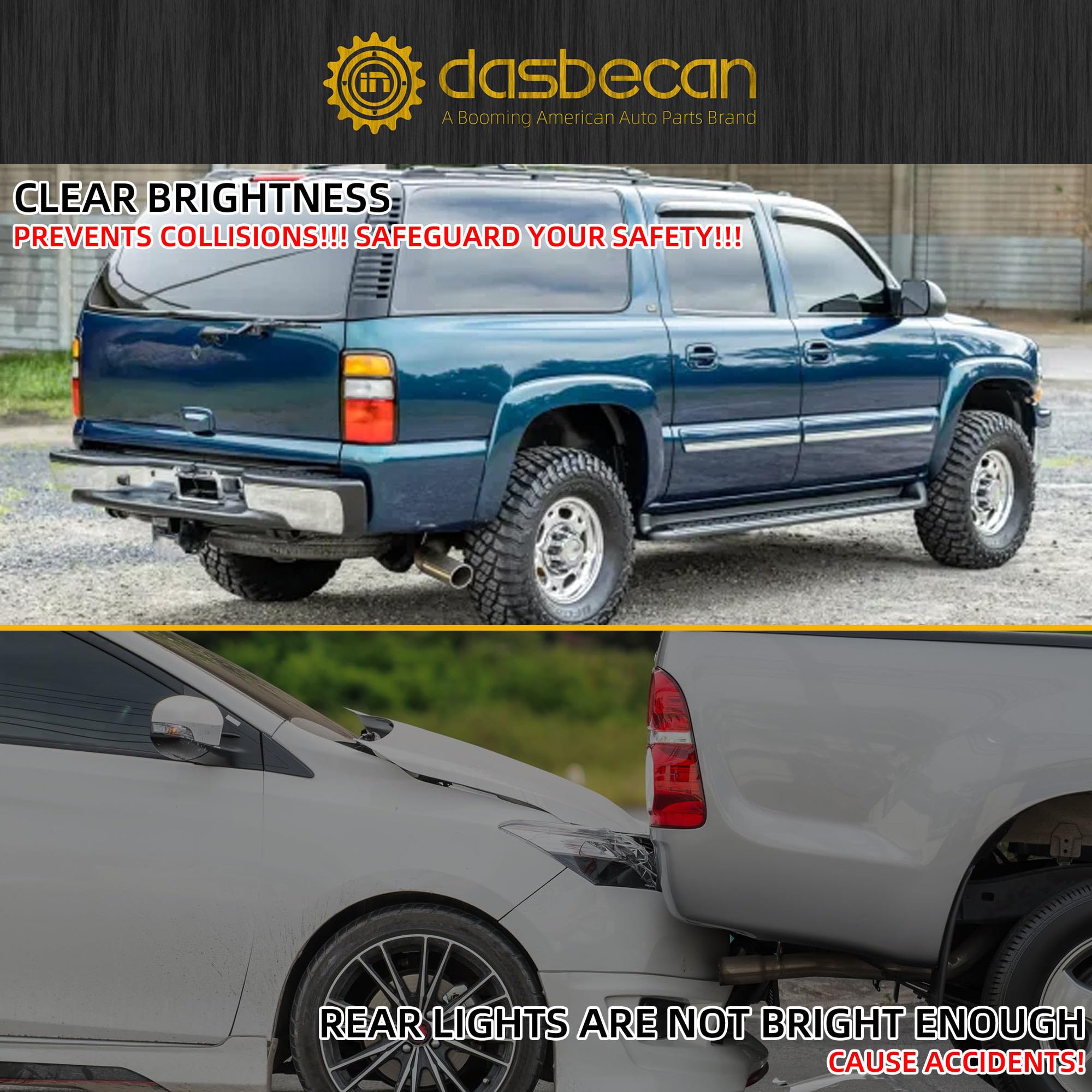 Dasbecan brake light beside a ruler showing compact size advantage
