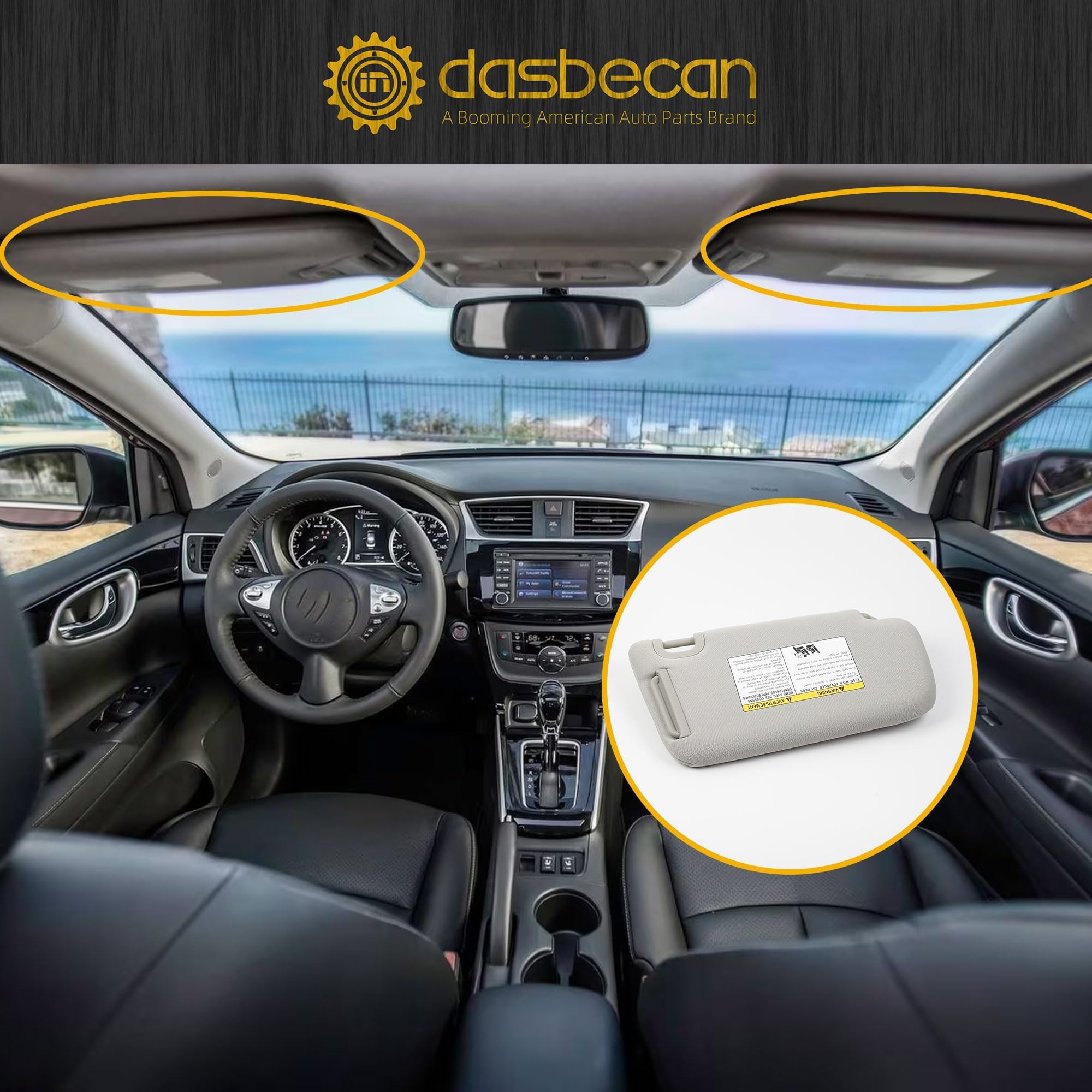 Dasbecan visor label and mounting point illustrating easy direct replacement