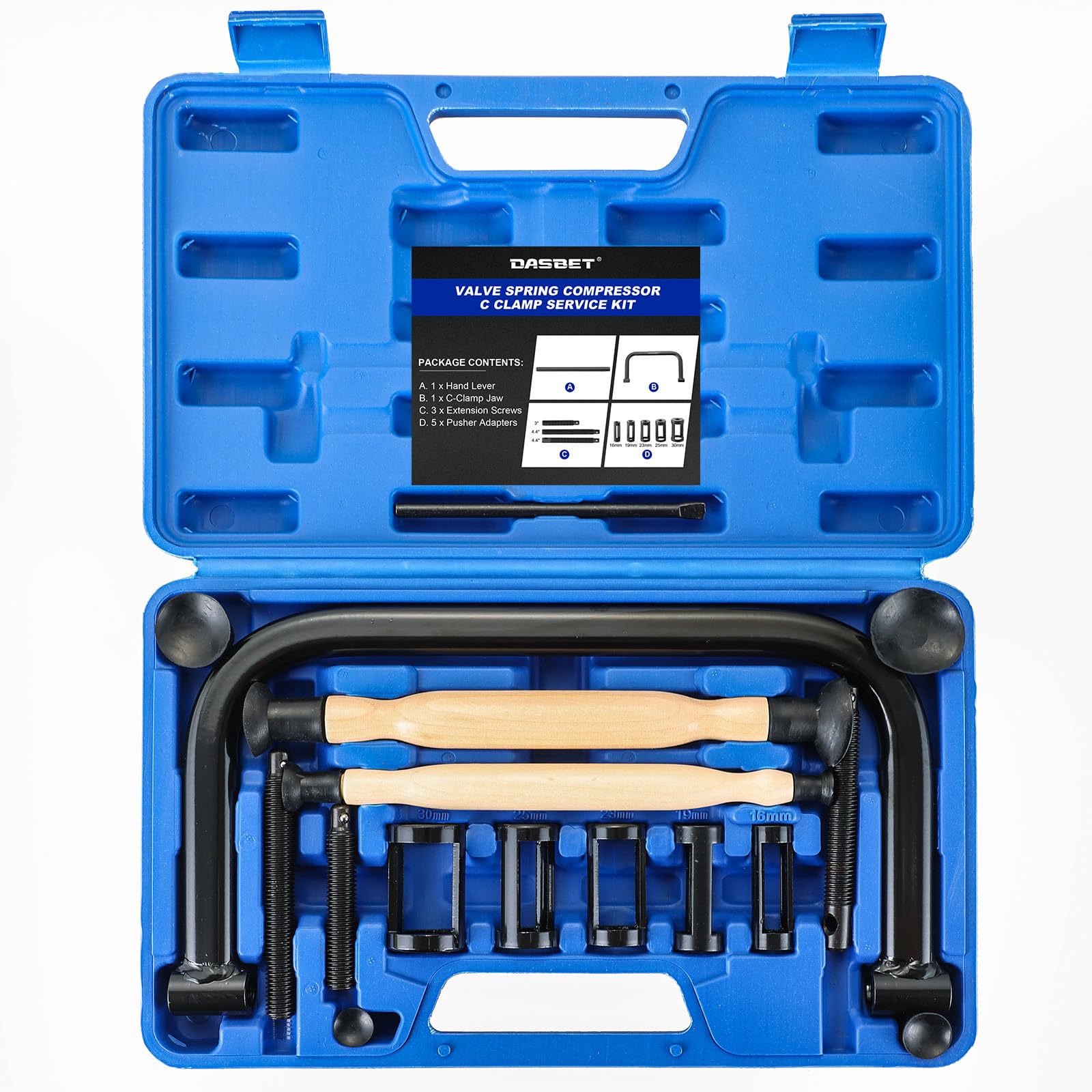 DASBET front view of the C-clamp kit showing durable construction and organized layout