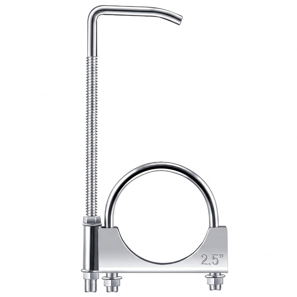 Datanly front view of two 2.5" clamps showing complete hanger kit and parts