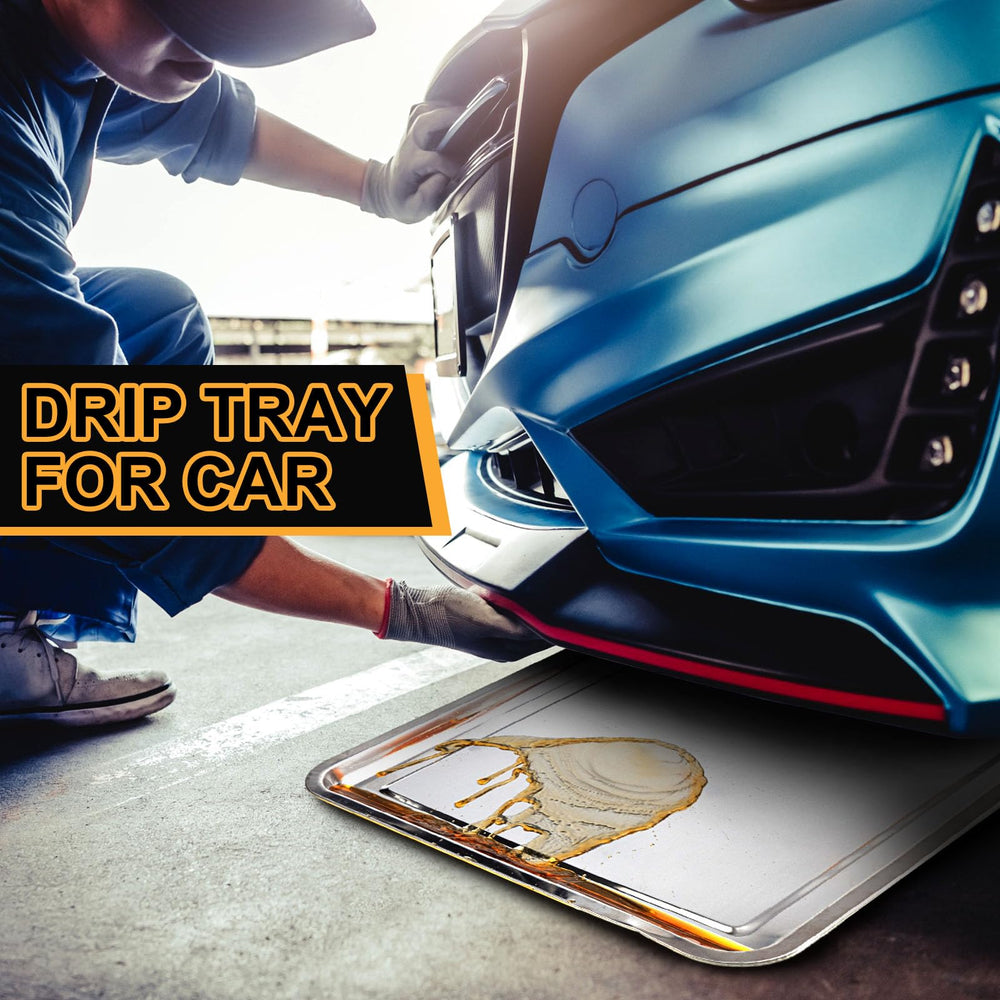 Datanly drip pan in garage setup for fast, mess-free oil changes