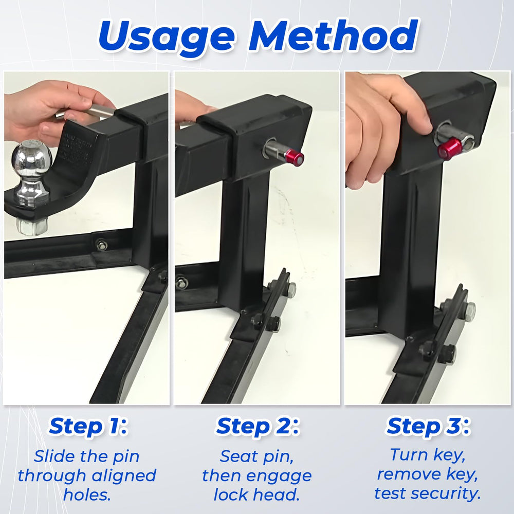 Datanly hitch pin installed on trailer receiver demonstrating secure attachment benefit