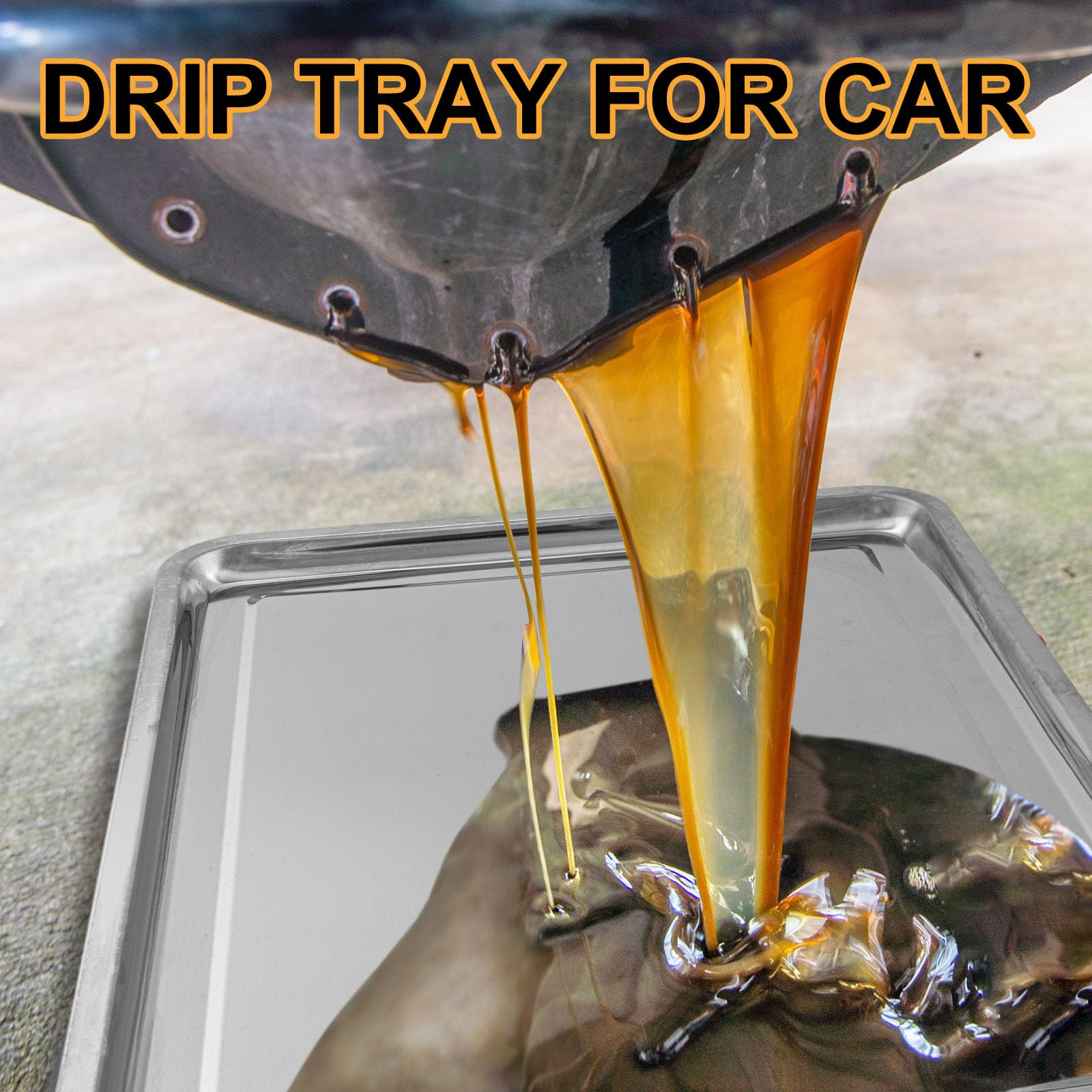 Datanly tray placed under car catching oil for cleaner, safer maintenance