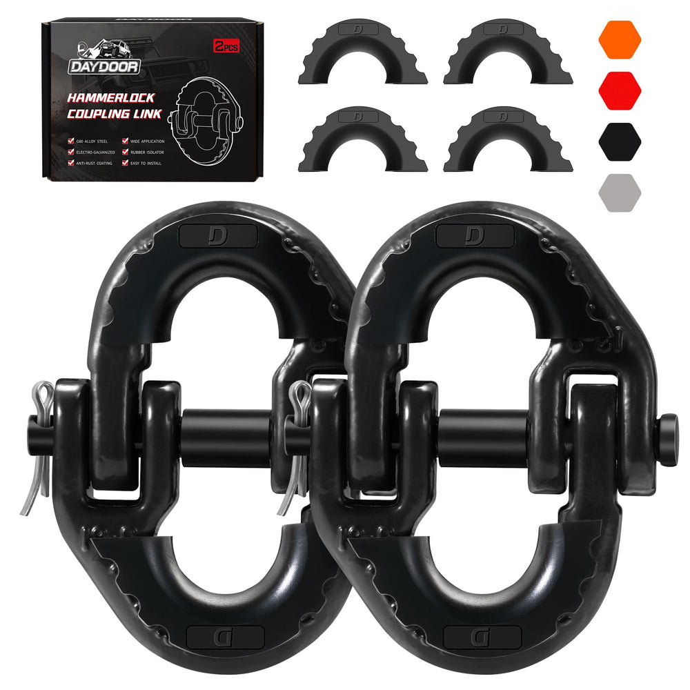 DAYDOOR front view of black G80 safety chain connector, shows durable finish and secure fit
