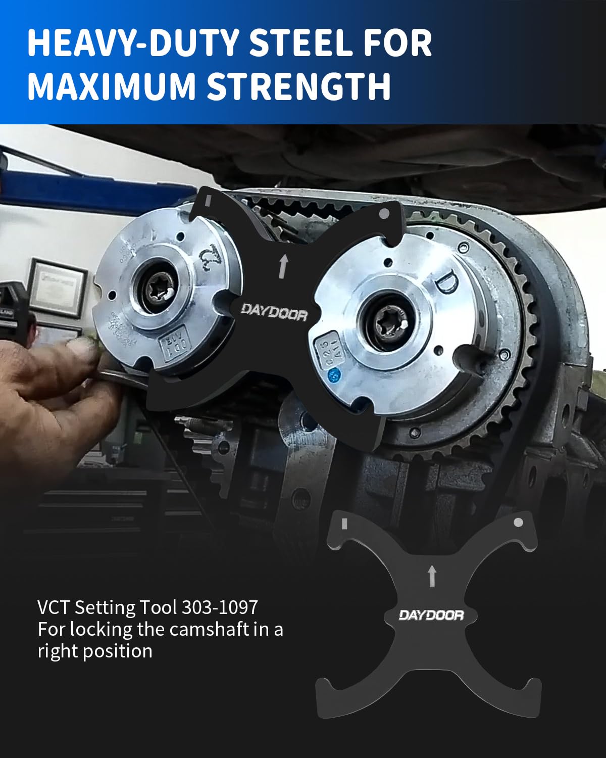 DAYDOOR in use on a Ford engine demonstrating correct timing alignment support