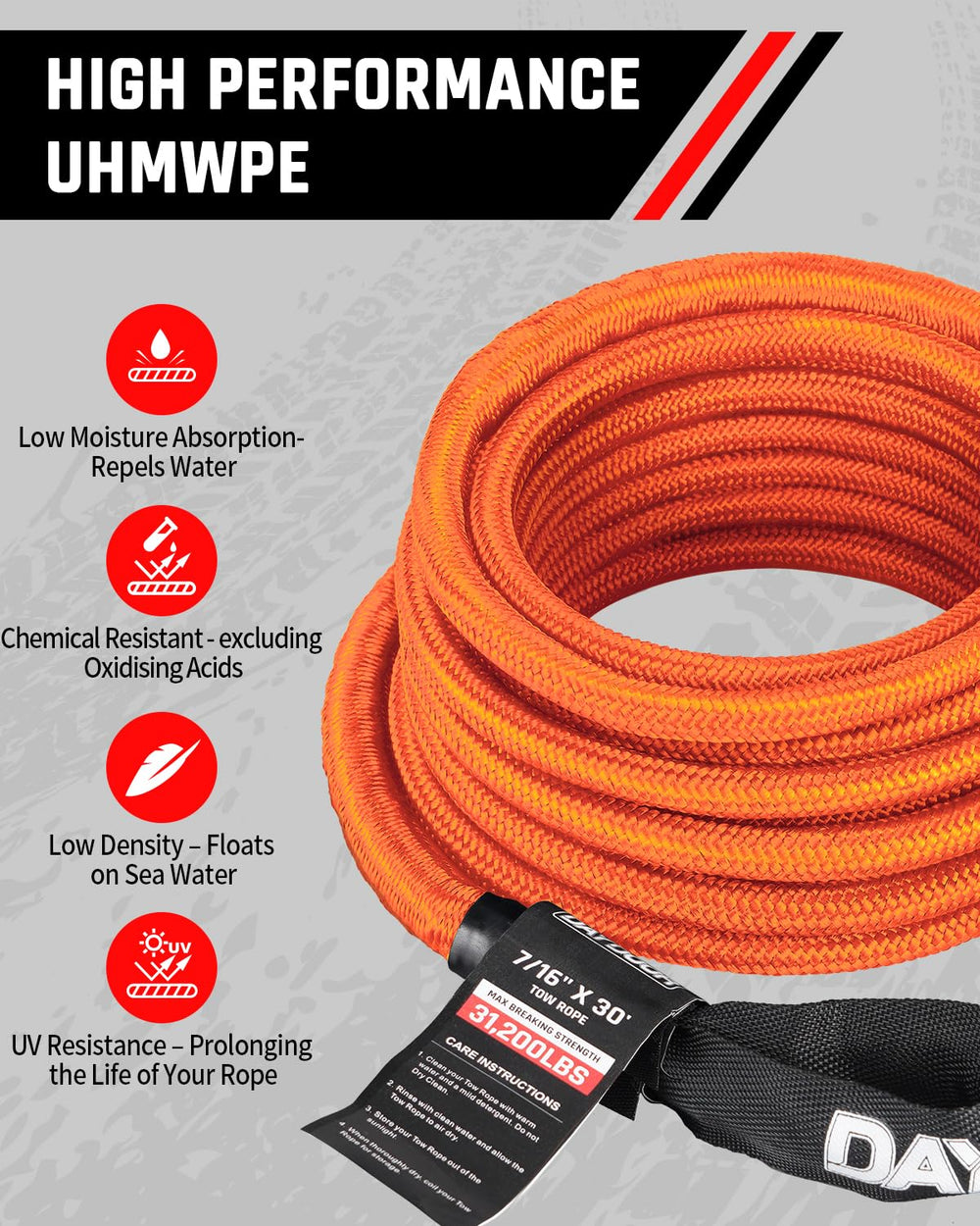 DAYDOOR tow rope used as winch extension illustrating extended reach advantage