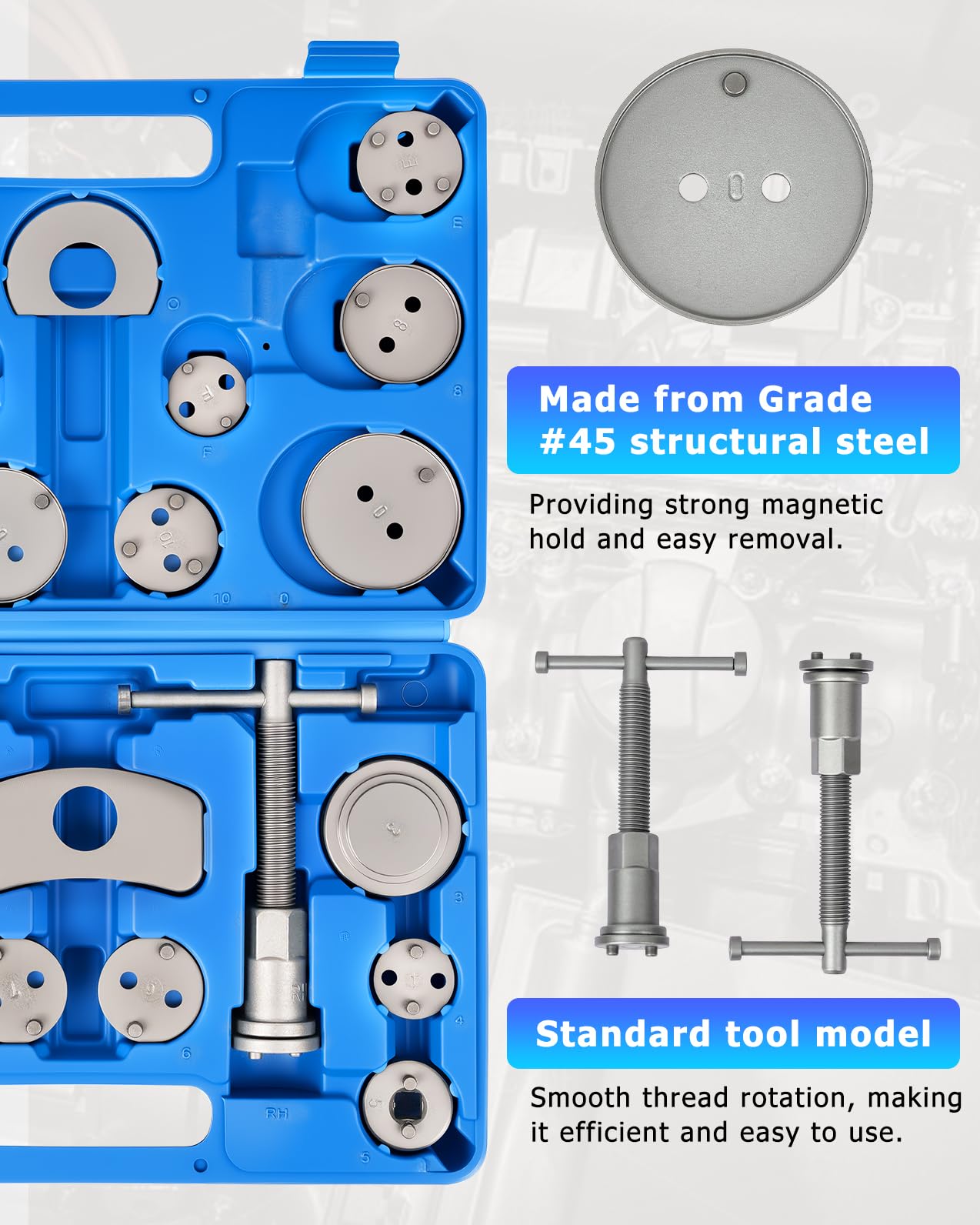DAYUAN organized adapter layout with 18 drive keys clearly displayed to match many pistons