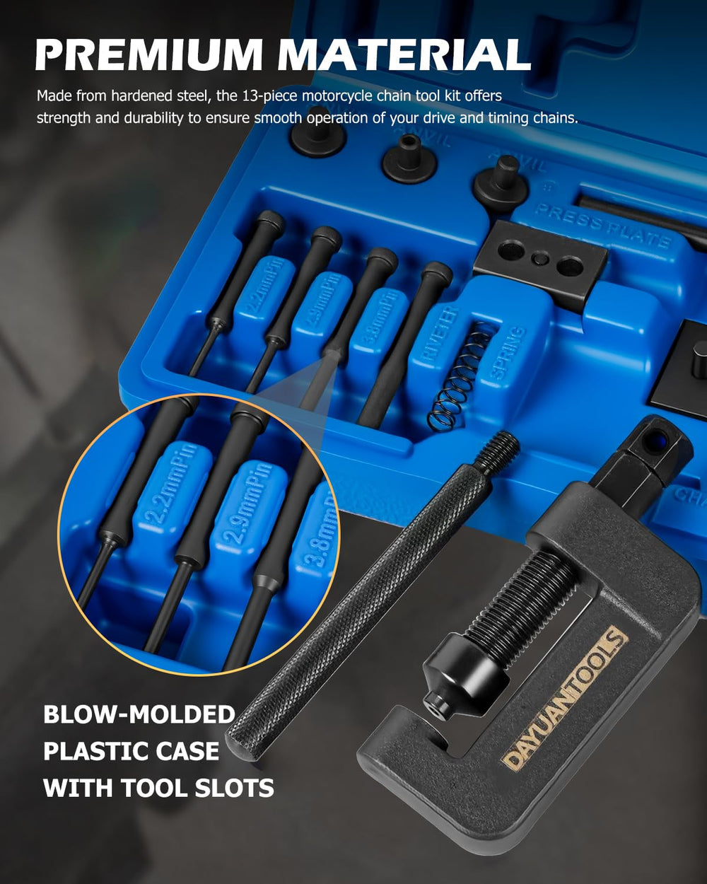 DAYUAN open blow-molded case with all 13 pieces neatly stored