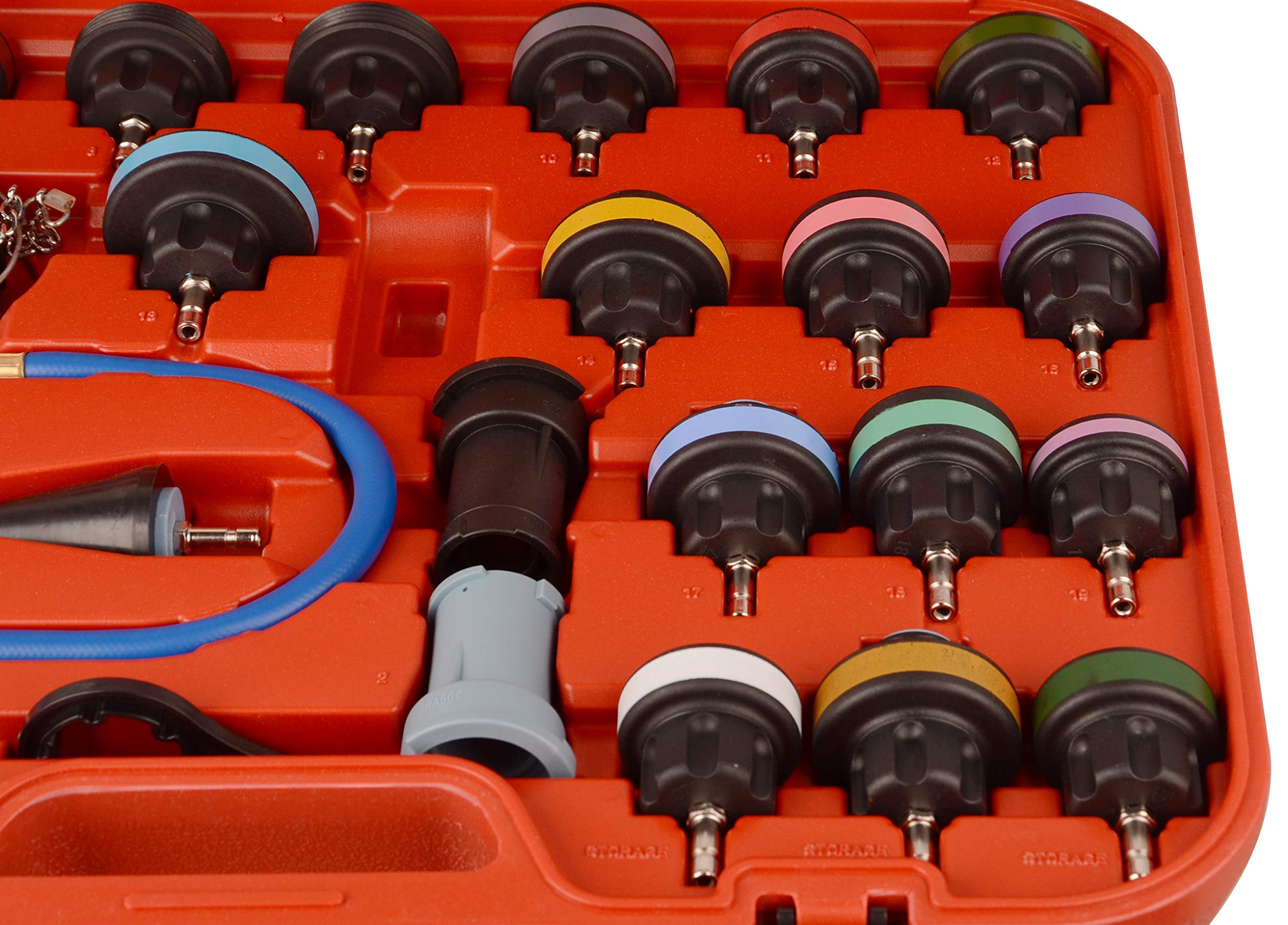 DAYUAN tool connected to an engine radiator demonstrating leak testing benefit