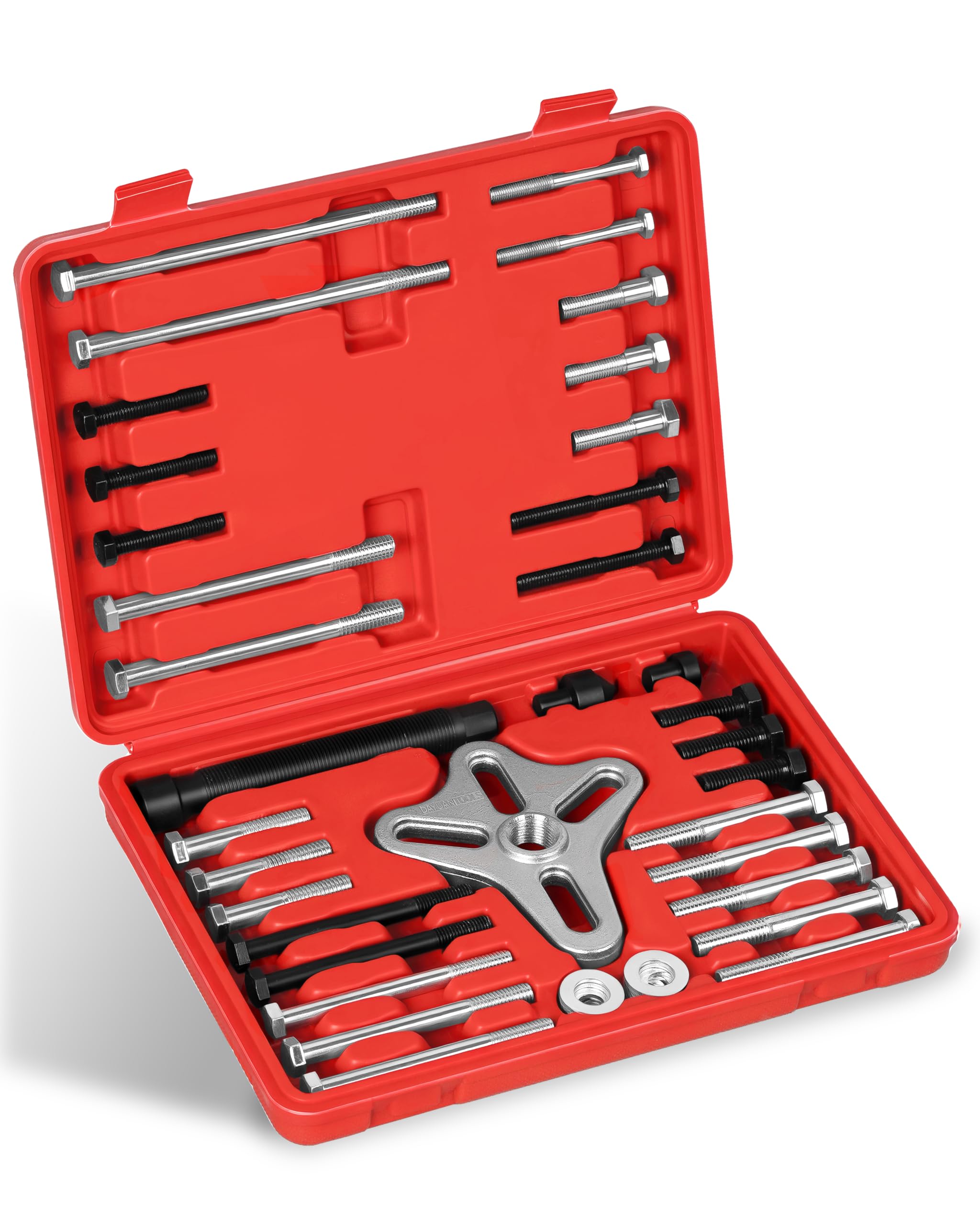 DAYUAN kit next to ruler showing compact size for garage storage